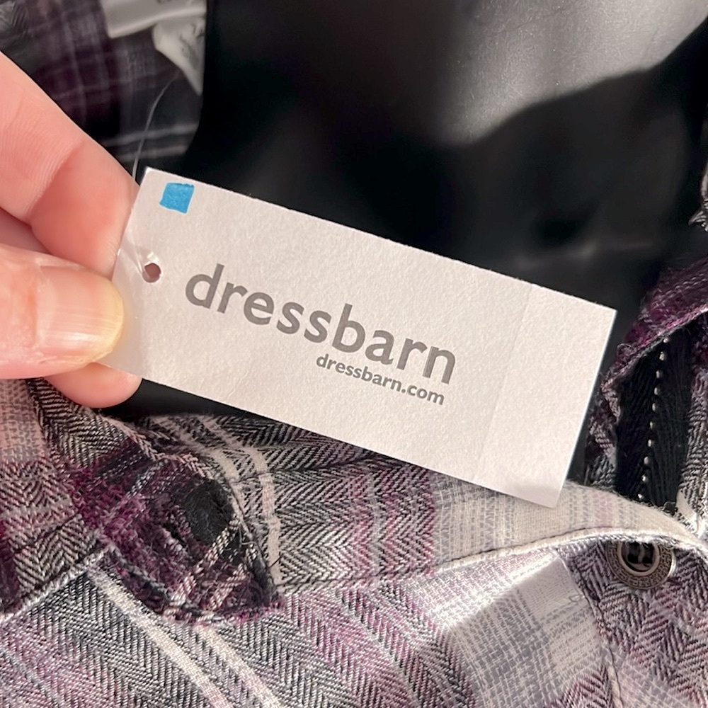 NWT 🤠 DRESS BARN PURPLE/PINK/WHITE COTTON PLAID BUTTON DOWN SHIRT Women’s 1X - Picture 10 of 10